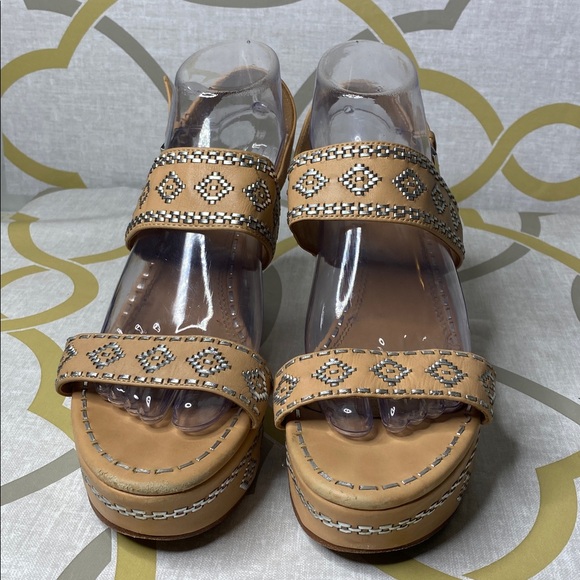 Tory Burch Blake 80mm Natural Vachetta Ankle Strap Wedge Sandals - Picture 3 of 8